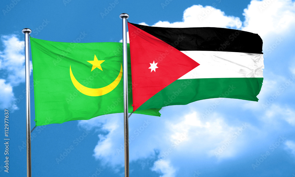 Mauritania flag with Jordan flag, 3D rendering Mauritania flag with Jordan flag, 3D rendering