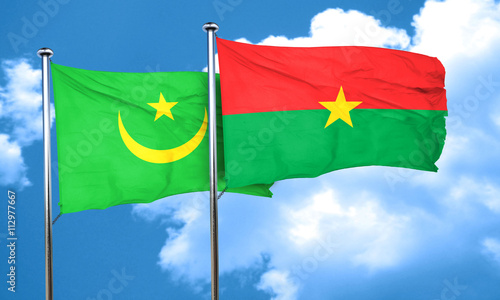 Mauritania flag with Burkina Faso flag, 3D rendering