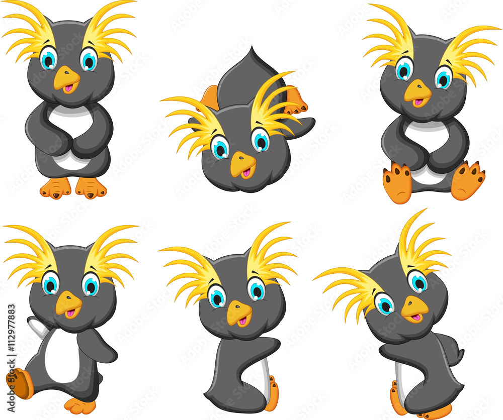 set of king penguin cartoon posing