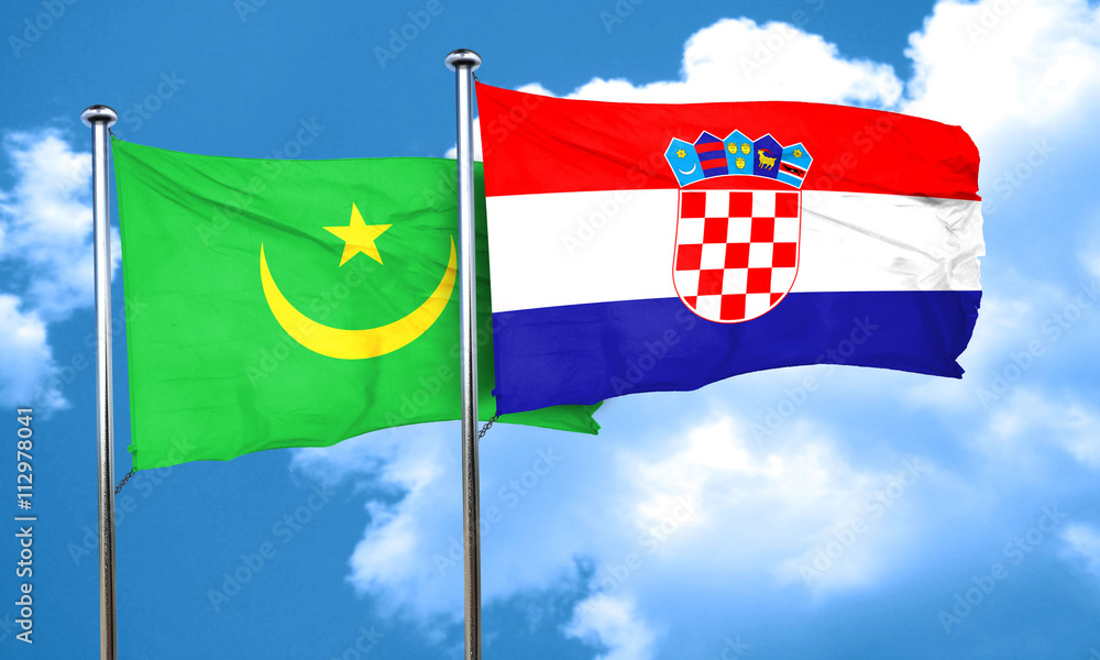 Mauritania flag with Croatia flag, 3D rendering Mauritania flag with Croatia flag, 3D rendering
