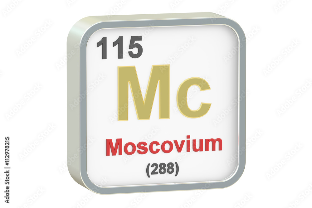 Moscovium chemical element, 3D rendering Moscovium chemical element, 3D rendering