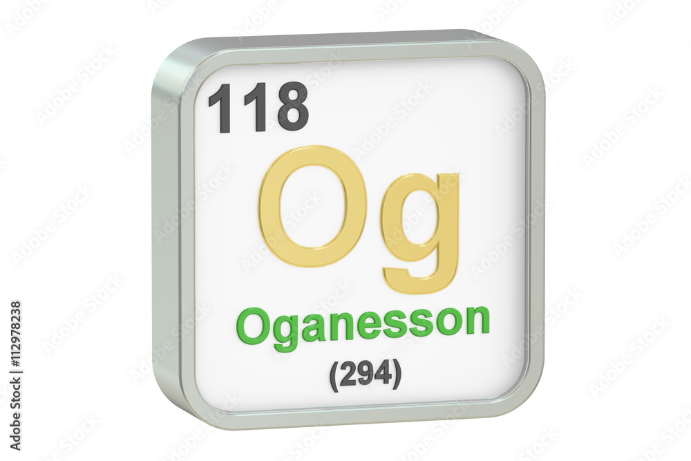 Oganesson chemical element, 3D rendering Oganesson chemical element, 3D rendering