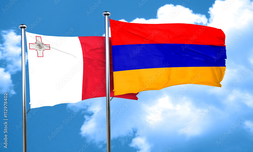 Malta flag with Armenia flag, 3D rendering Malta flag with Armenia flag, 3D rendering