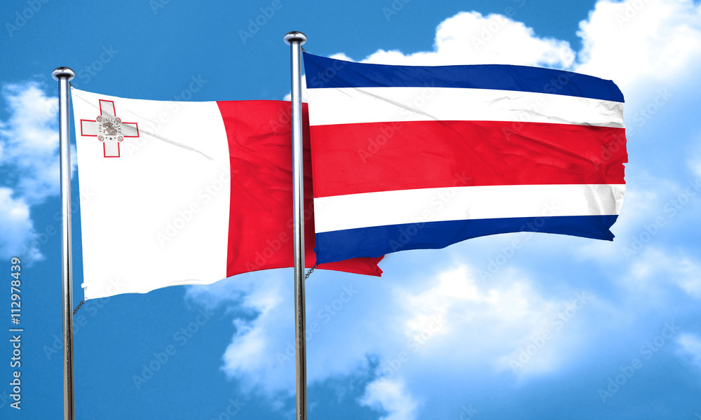 Malta flag with Costa Rica flag, 3D rendering Malta flag with Costa Rica flag, 3D rendering