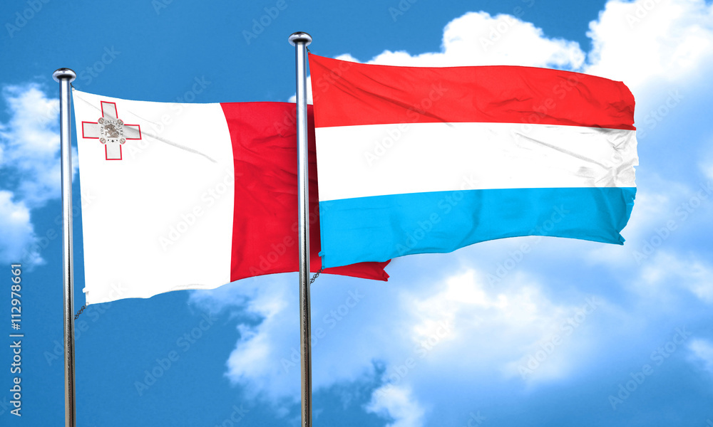 Malta flag with Luxembourg flag, 3D rendering Malta flag with Luxembourg flag, 3D rendering