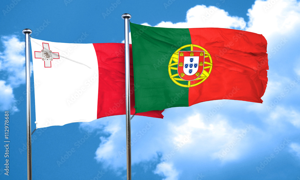 Naklejka premium Malta flag with Portugal flag, 3D rendering
