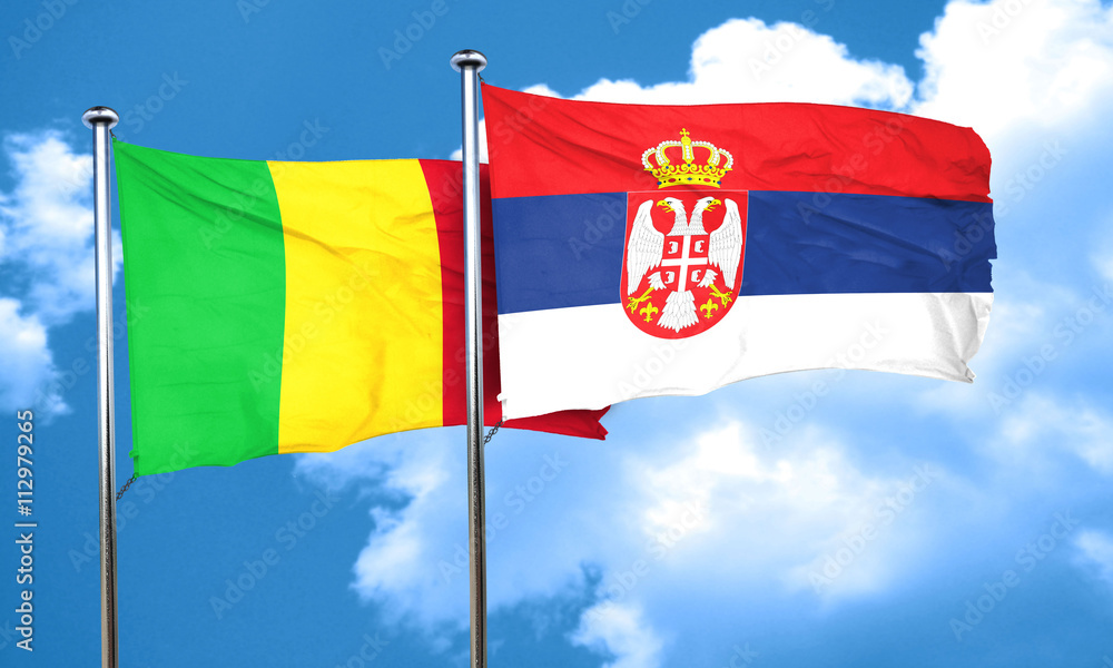 Mali flag with Serbia flag, 3D rendering Mali flag with Serbia flag, 3D rendering