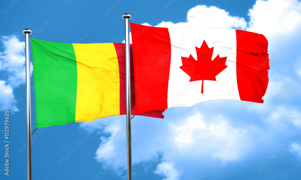Mali flag with Canada flag, 3D rendering Mali flag with Canada flag, 3D rendering