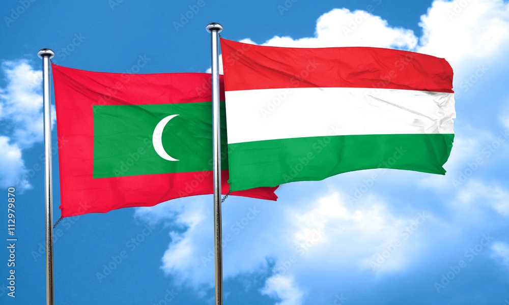 Maldives flag with Hungary flag, 3D rendering Maldives flag with Hungary flag, 3D rendering