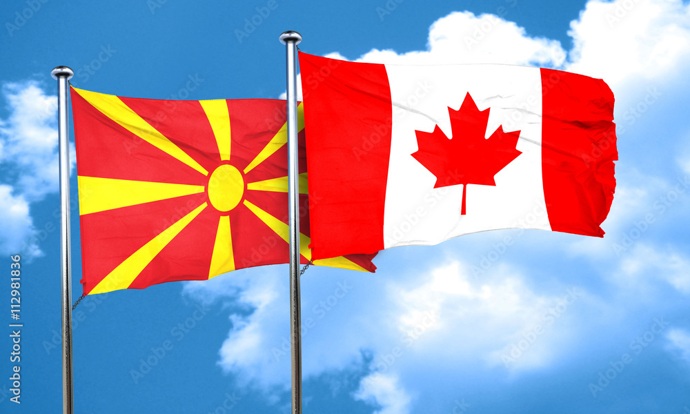 Macedonia flag with Canada flag, 3D rendering Macedonia flag with Canada flag, 3D rendering