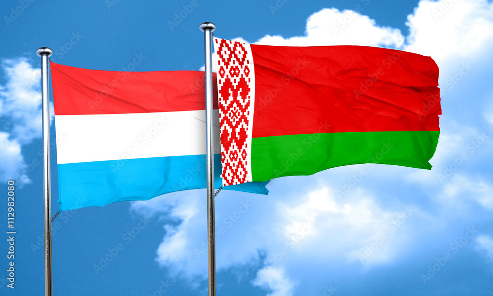Luxembourg flag with Belarus flag, 3D rendering Luxembourg flag with Belarus flag, 3D rendering