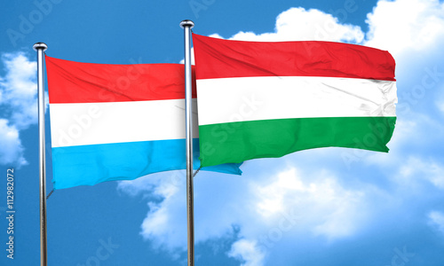 Luxembourg flag with Hungary flag, 3D rendering