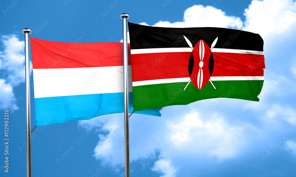 Luxembourg flag with Kenya flag, 3D rendering Luxembourg flag with Kenya flag, 3D rendering
