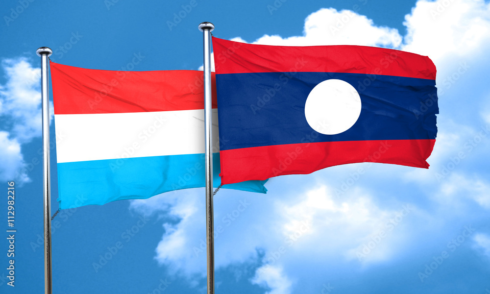 Luxembourg flag with Laos flag, 3D rendering Luxembourg flag with Laos flag, 3D rendering