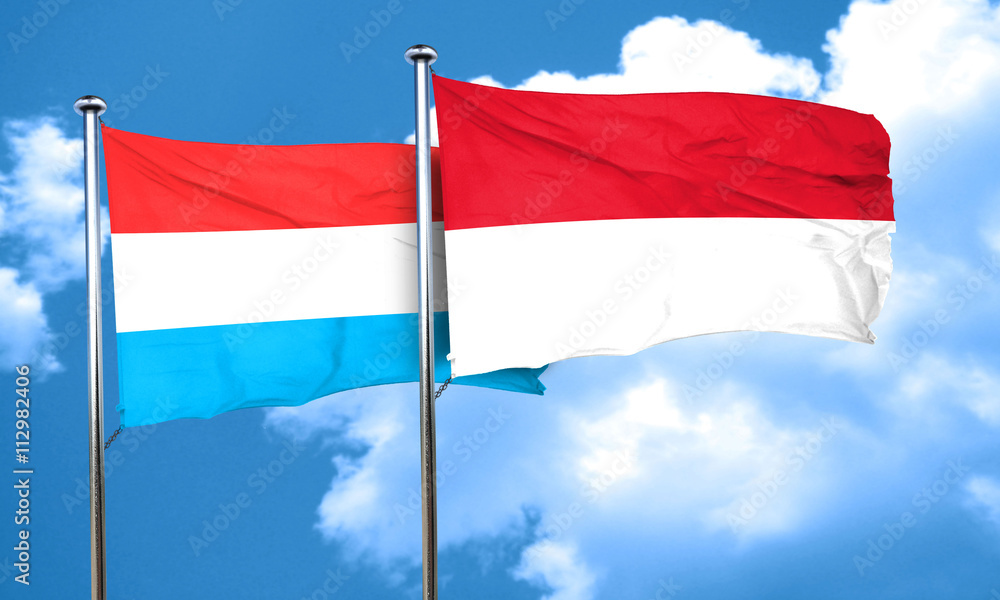 Luxembourg flag with Indonesia flag, 3D rendering Luxembourg flag with Indonesia flag, 3D rendering