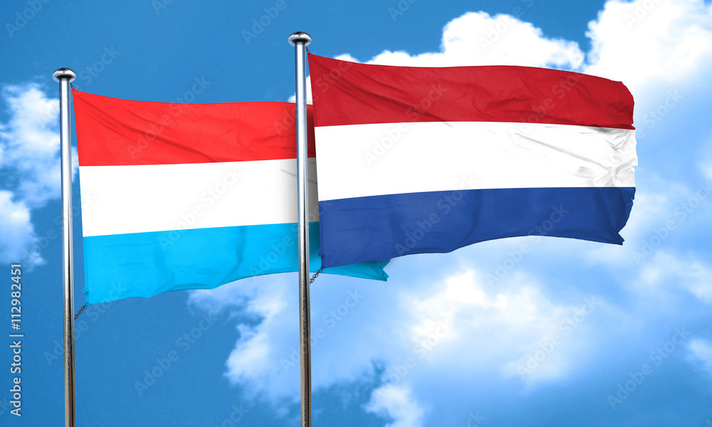 Luxembourg flag with Netherlands flag, 3D rendering Luxembourg flag with Netherlands flag, 3D rendering
