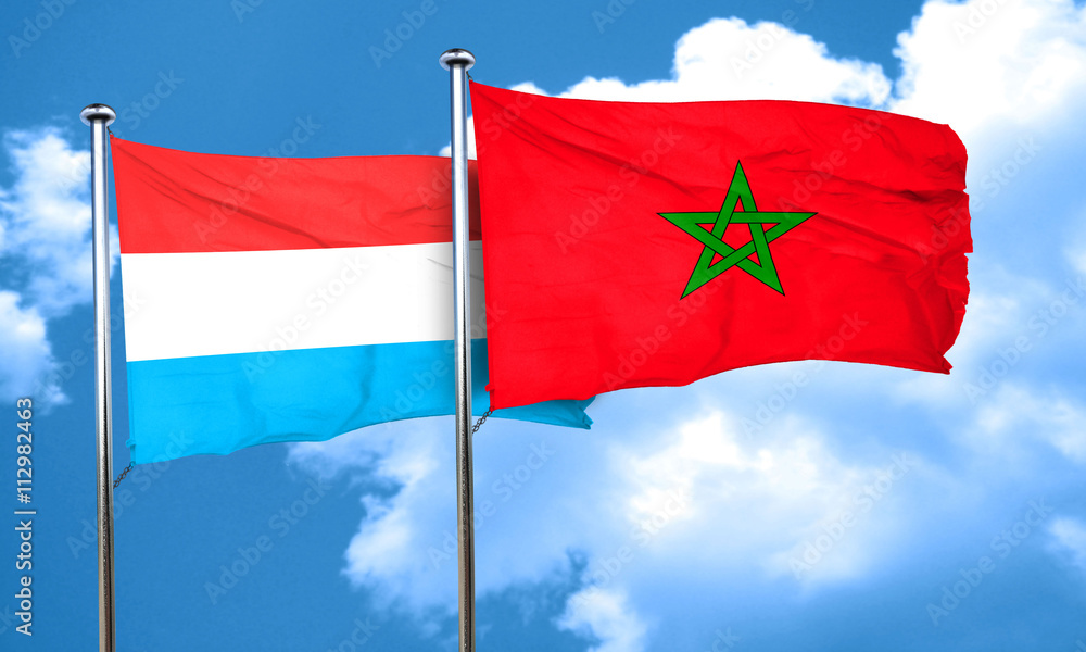 Luxembourg flag with Morocco flag, 3D rendering Luxembourg flag with Morocco flag, 3D rendering