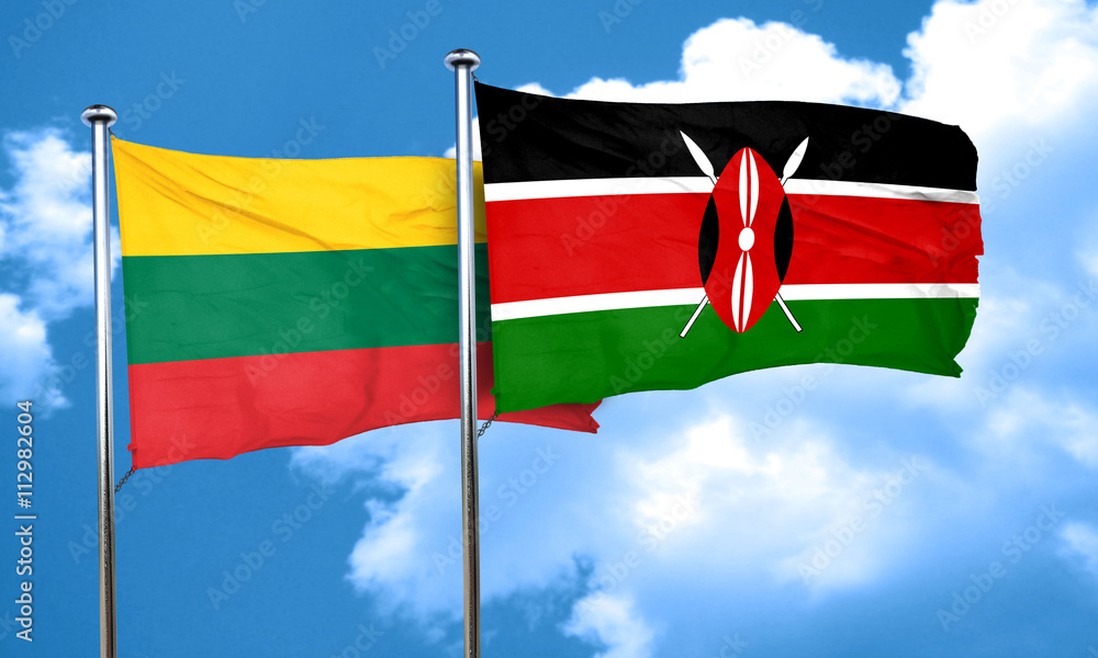 Lithuania flag with Kenya flag, 3D rendering Lithuania flag with Kenya flag, 3D rendering