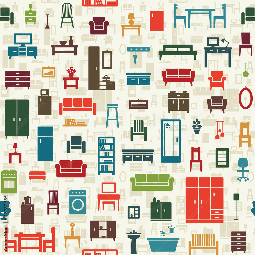 Vector seamless pattern background with home furniture icons 3. Vector seamless pattern background with home furniture icons 3.