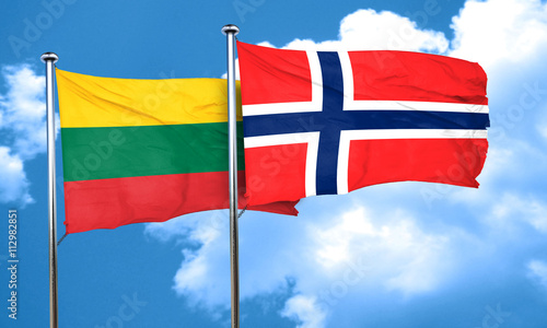 Lithuania flag with Norway flag, 3D rendering