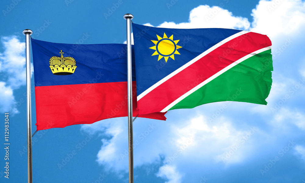 Liechtenstein flag with Namibia flag, 3D rendering Liechtenstein flag with Namibia flag, 3D rendering