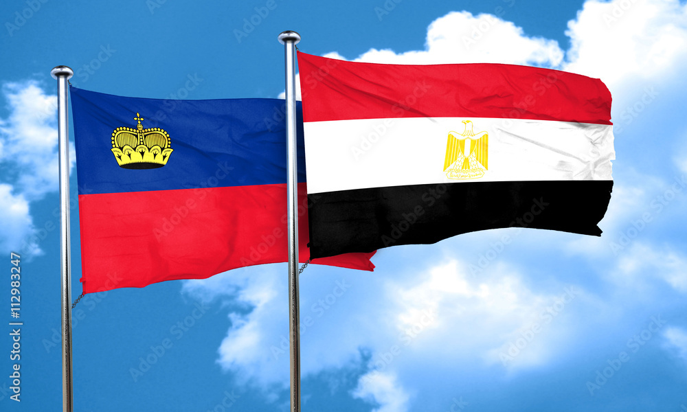 Liechtenstein flag with egypt flag, 3D rendering Liechtenstein flag with egypt flag, 3D rendering