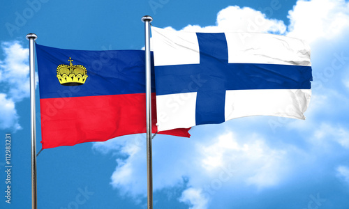 Liechtenstein flag with Finland flag, 3D rendering