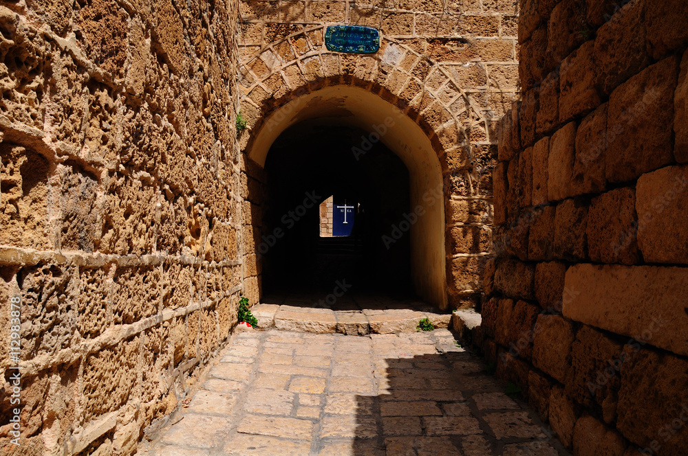 Arch passage in old Jaffa street. Israel.
