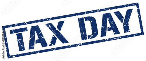 tax day blue grunge square vintage rubber stamp
