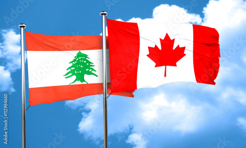 Lebanon flag with Canada flag, 3D rendering
