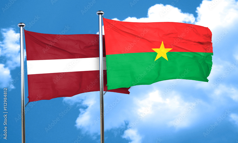 Latvia flag with Burkina Faso flag, 3D rendering Latvia flag with Burkina Faso flag, 3D rendering
