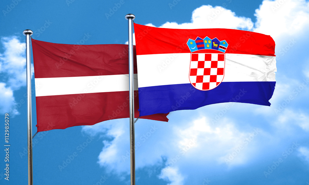 Latvia flag with Croatia flag, 3D rendering Latvia flag with Croatia flag, 3D rendering
