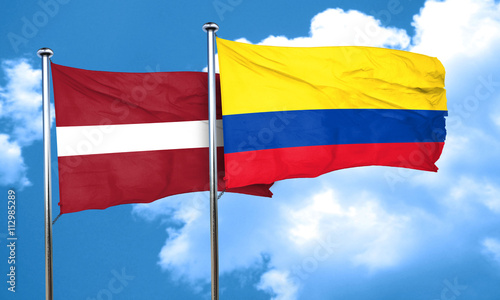 Latvia flag with Colombia flag  3D rendering