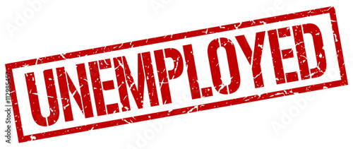 unemployed red grunge square vintage rubber stamp