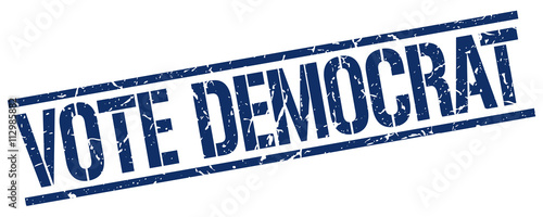 vote democrat blue grunge square vintage rubber stamp