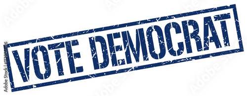 vote democrat blue grunge square vintage rubber stamp