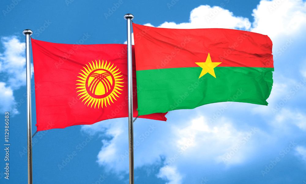 Kyrgyzstan flag with Burkina Faso flag, 3D rendering Kyrgyzstan flag with Burkina Faso flag, 3D rendering