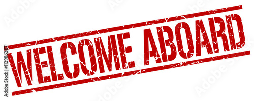 welcome aboard red grunge square vintage rubber stamp