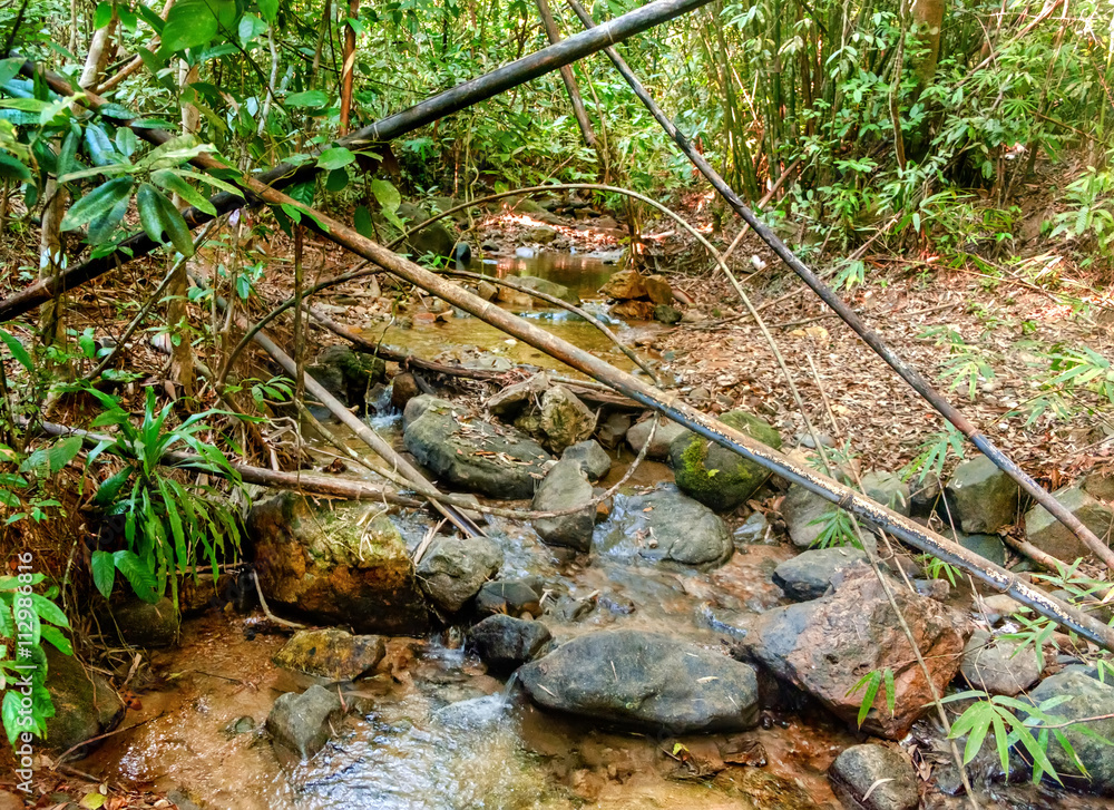 River flowing through rocks and a large stone in jungle of Khao Sok National Park, Surat Thani Province, Thailand. River flowing through rocks and a large stone in jungle of Khao Sok National Park, Surat Thani Province, Thailand.