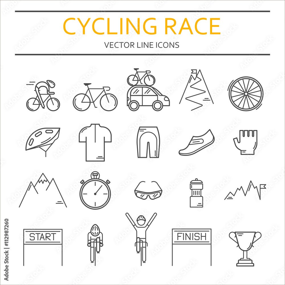 Fototapeta premium Set of 20 Cycling Race modern linear icons