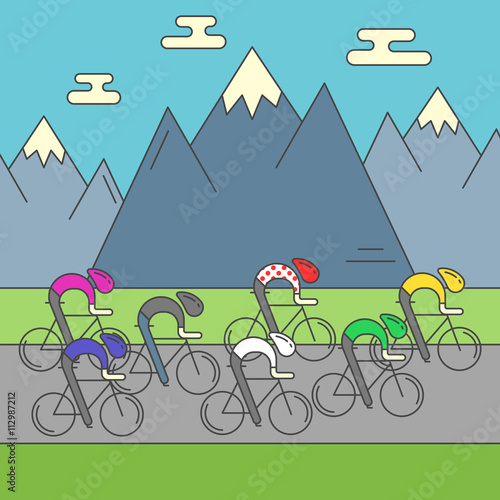 Modern Illustration of cyclists on the road.