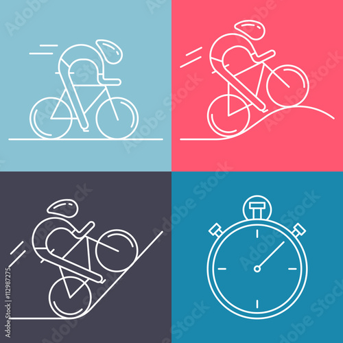 Set of 4 linear icons of cycling race stage types