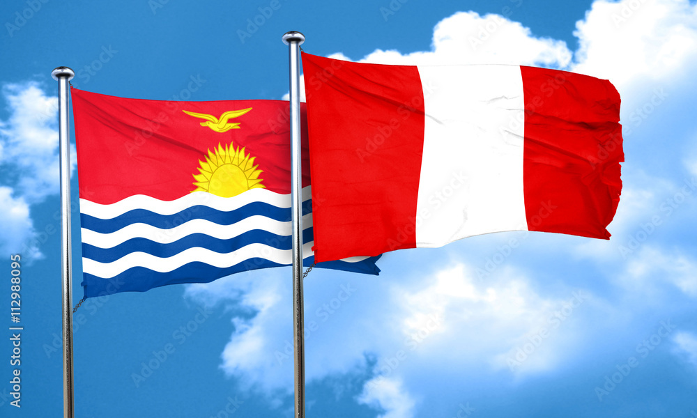 Kiribati flag with Peru flag, 3D rendering Kiribati flag with Peru flag, 3D rendering