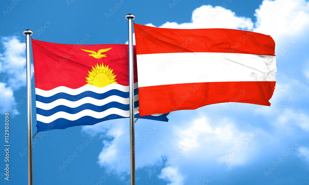 Kiribati flag with Austria flag, 3D rendering Kiribati flag with Austria flag, 3D rendering