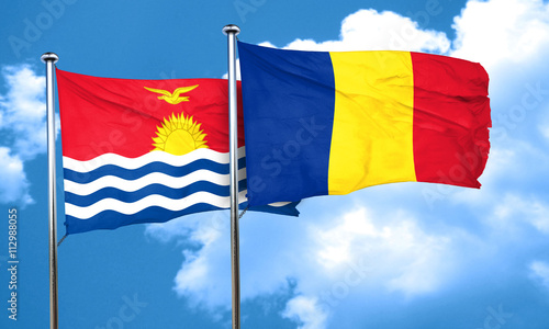 Kiribati flag with Romania flag  3D rendering