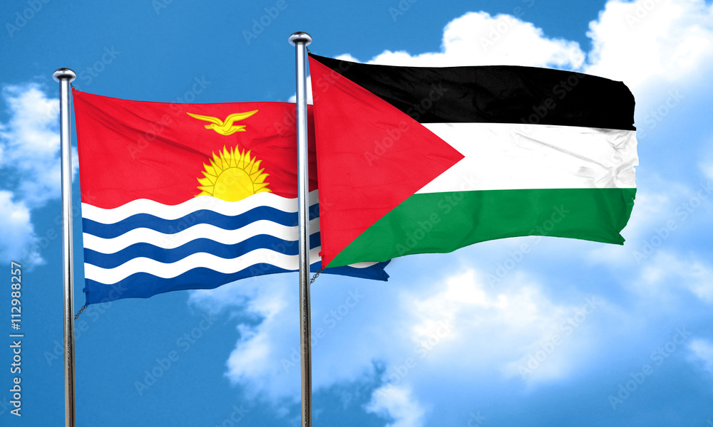 Kiribati flag with Palestine flag, 3D rendering Kiribati flag with Palestine flag, 3D rendering