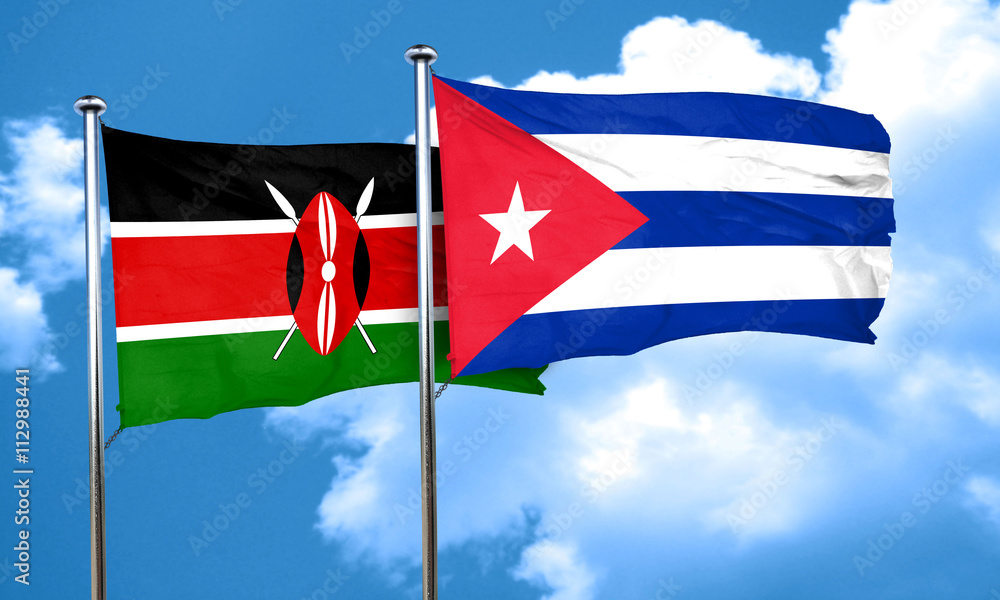 Kenya flag with cuba flag, 3D rendering