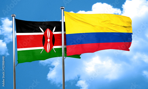 Kenya flag with Colombia flag, 3D rendering