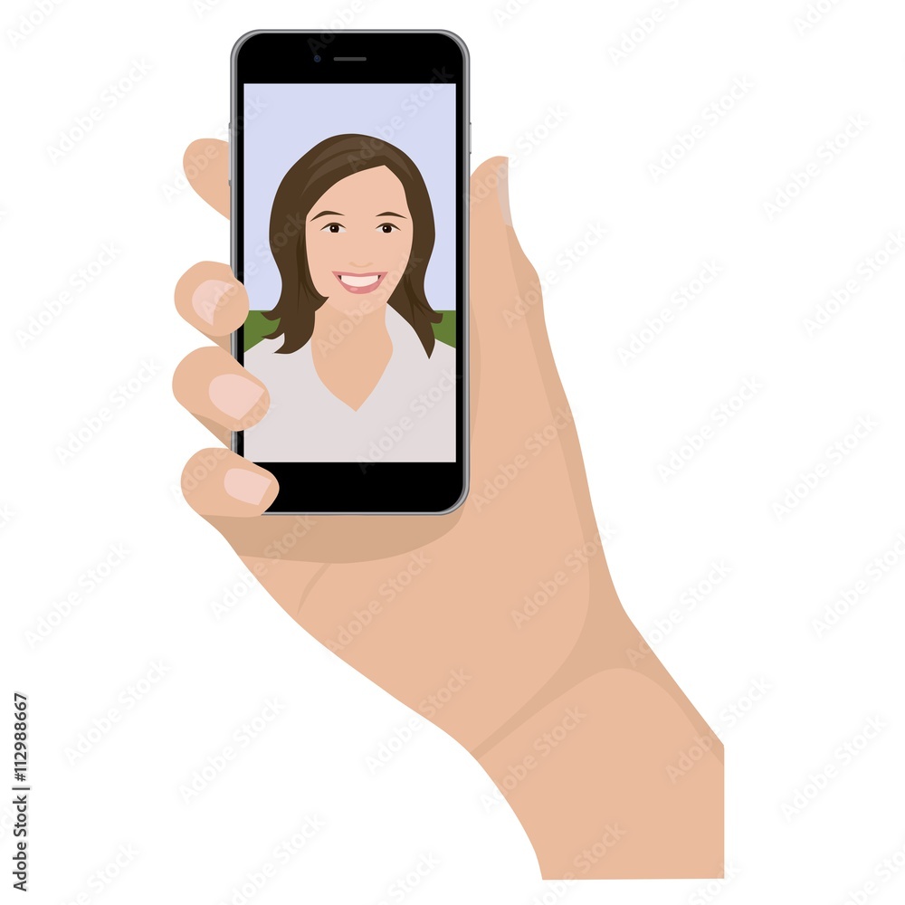 Mobile phone selfie woman, isolated vector