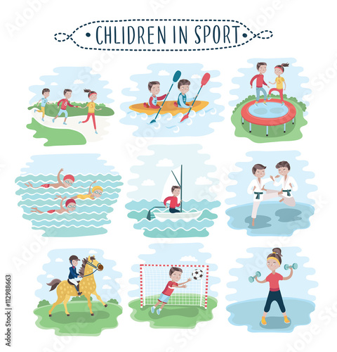 Illustration of kids playing various sports
